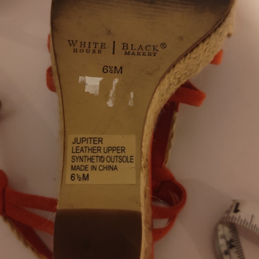 White House Black Market Juniper Leather/Cork Wedges Orange 6 1/2 Women's - Picture 8 of 9